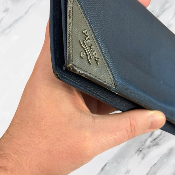 Prada Navy Saffiano Leather Continental Wallet With Silver Corner Logo - Picture 4 of 15